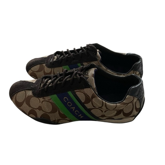 Coach Men's Brown and Black Sneakers with Green Stripe Size 8.5 - Picture 4 of 8